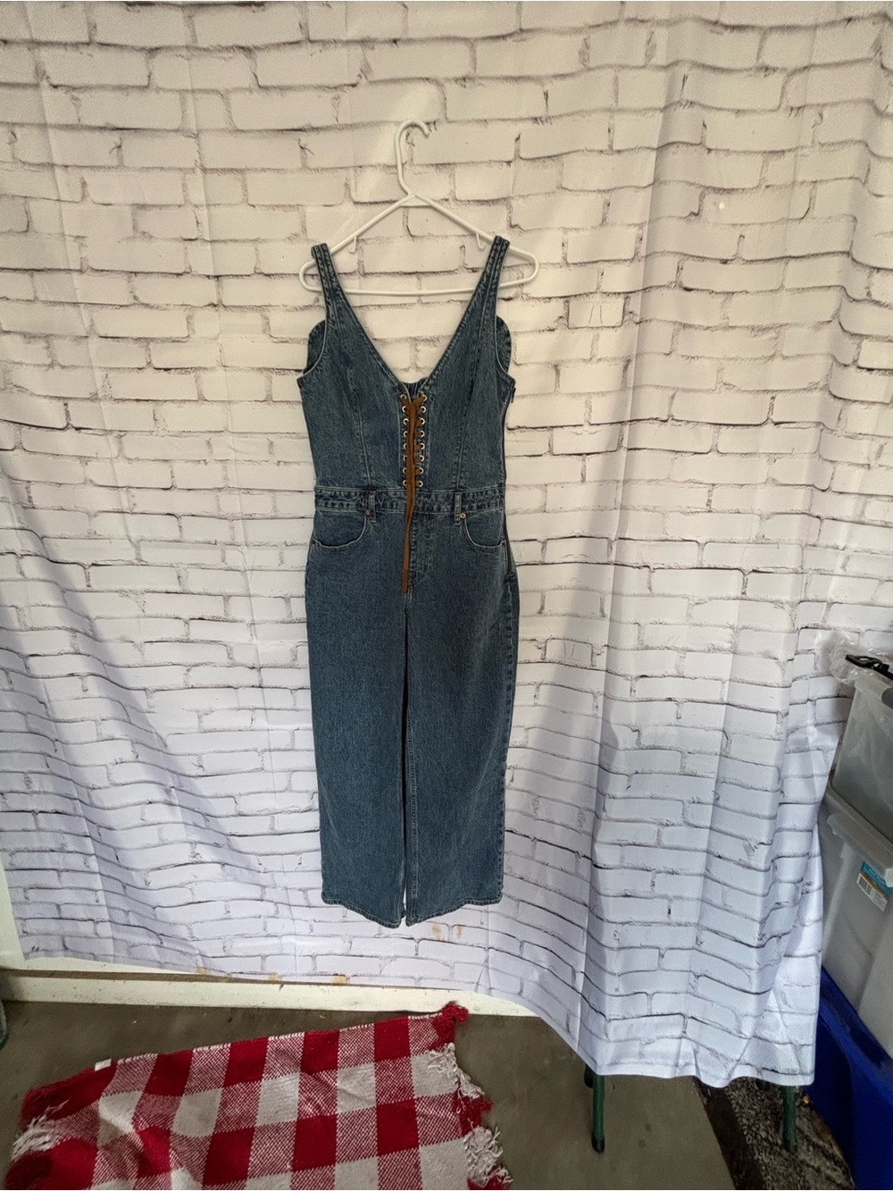 Abercrombie & Fitch Blue Denim Lace-Up wide leg overalls